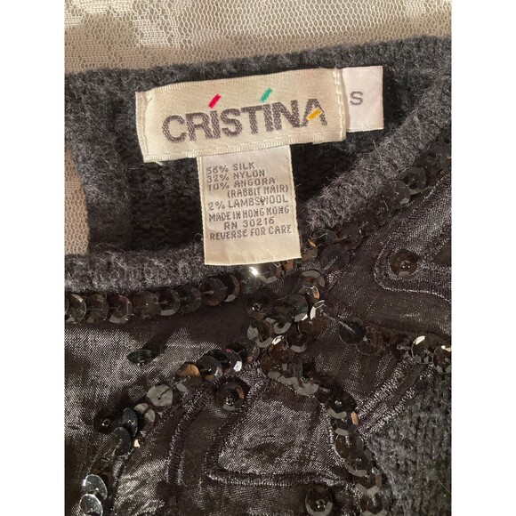Vintage 80s Black Lace Sweater 1980s Silk Angora Pullover by Cristina Size S/M - Picture 7 of 8